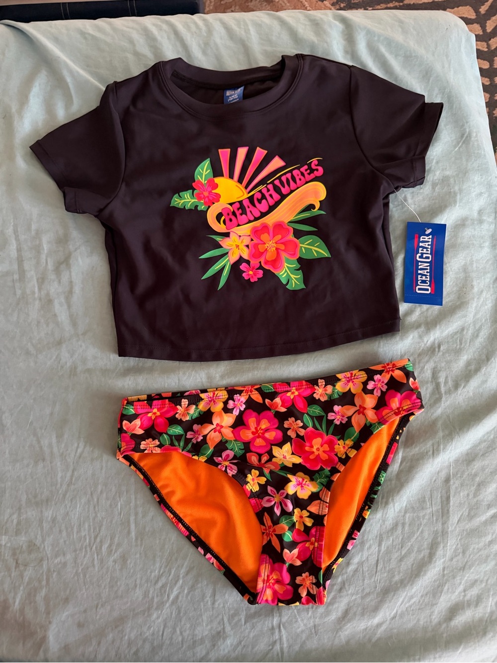 Kids 'Beach Vibes' Black Floral Two-Piece Swim Set